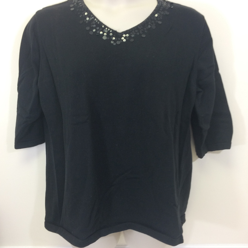 Quacker Factory Black Sequin-Neckline Top